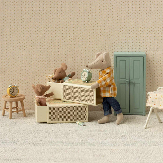 Maileg Sleepy Wakey Baby Mouse in Matchbox - Rose