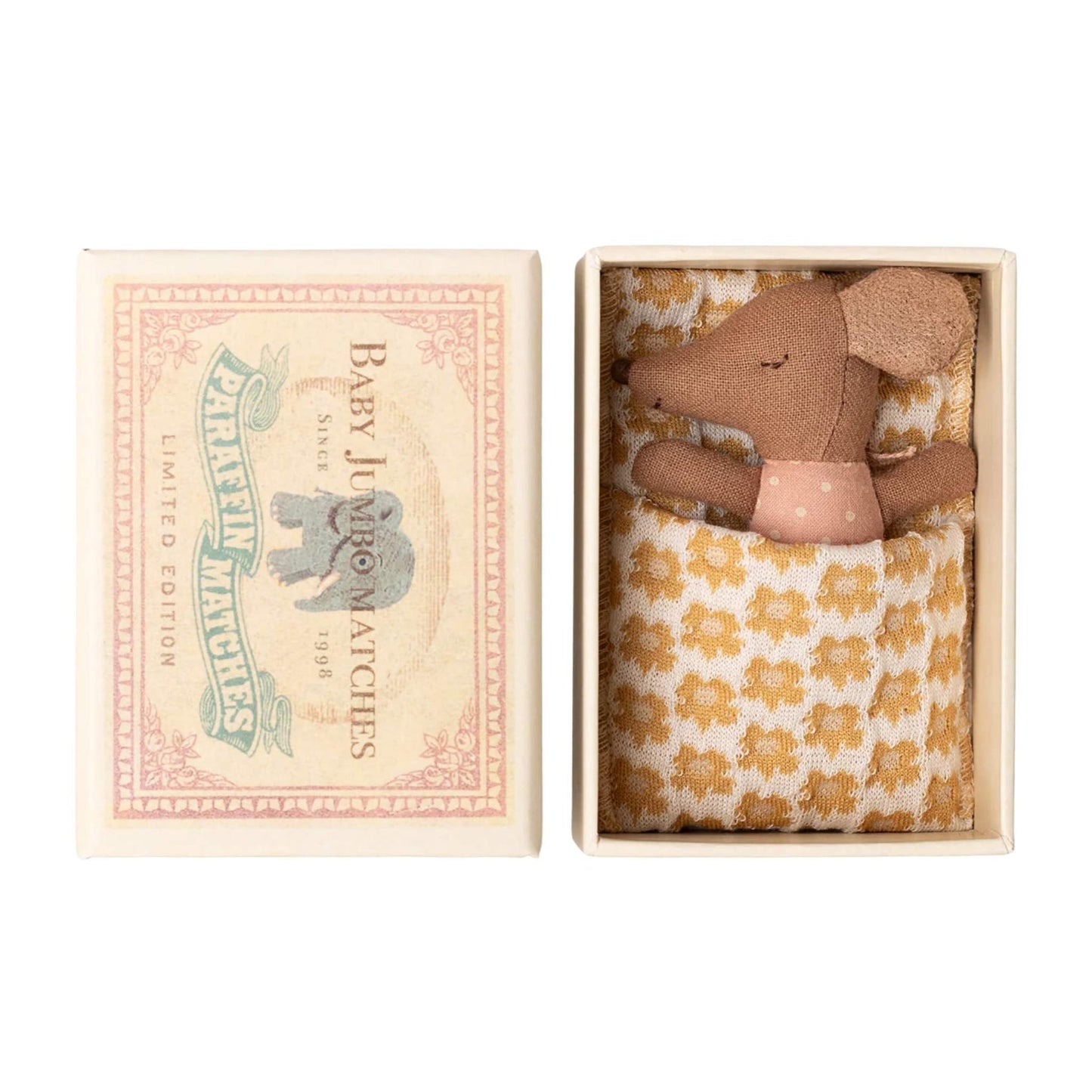 Maileg Sleepy Wakey Baby Mouse in Matchbox - Rose