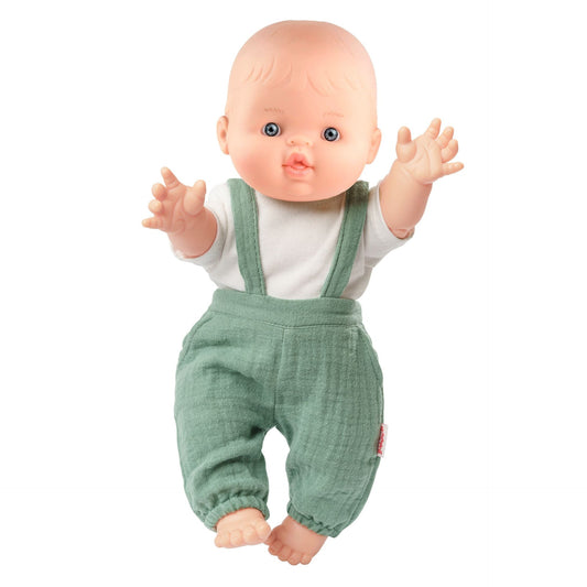 Paola Reina Boy Doll with Sage Green Dungarees – 34cm